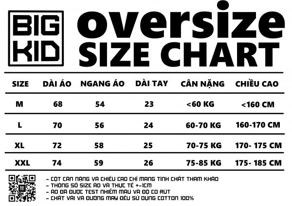 bảng size áo phông oversize